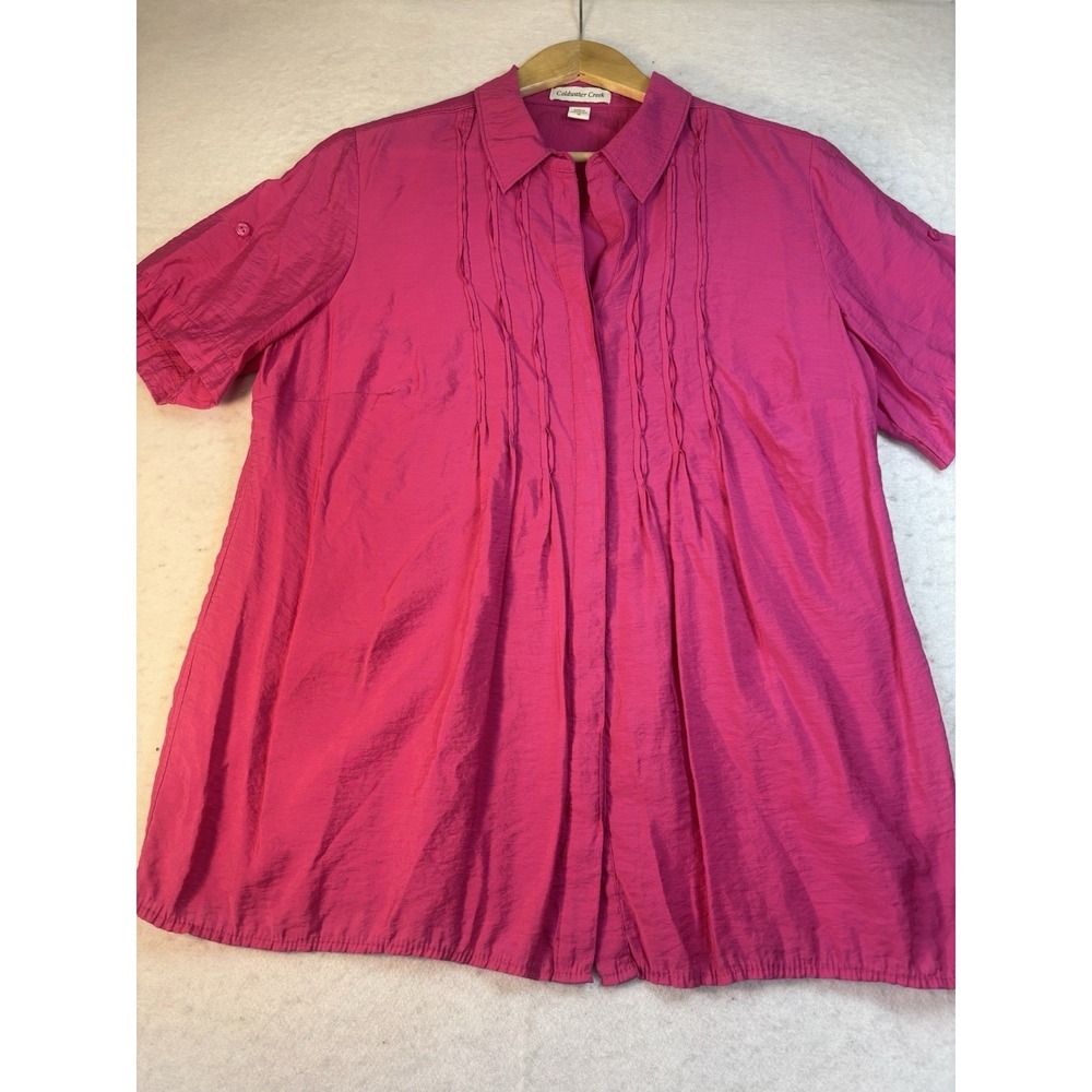 Coldwater Creek Sz XL Pink Button Up Collared Shirt S/SL Roll Tab Cool Rayon